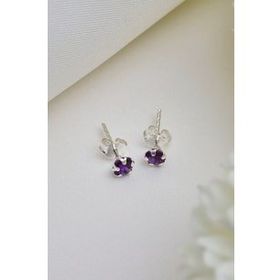 Elika Silver Kadın Tek Taş Model 925 Ayar Gümüş Mor Küpe