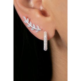 Elika Silver Kadın Yaprak ve Dikdörtgen Model İkili 925 Ayar Gümüş Küpe Set