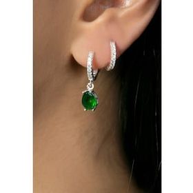 Elika Silver Kadın Yeşil Taşlı Damla Model 925 Ayar Gümüş Küpe Set