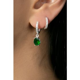 Elika Silver Kadın Yeşil Taşlı Damla Model 925 Ayar Gümüş Küpe Set
