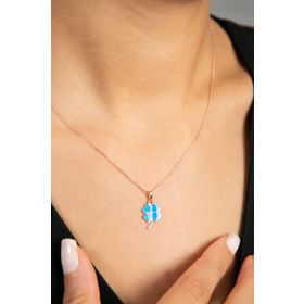 Elika Silver Mavi Yonca Model 925 Ayar Kadın Gümüş Kolye