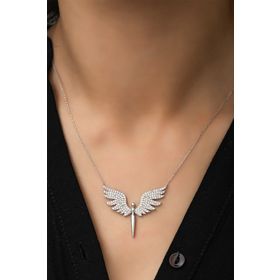 Elika silver Mikail Meleği Model Beyaz Taşlı 925 Ayar Gümüş Kolye