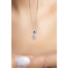 Elika silver Minik Fatmaeli Ve Nazar Boncuk Model 925 Ayar Gümüş Kolye