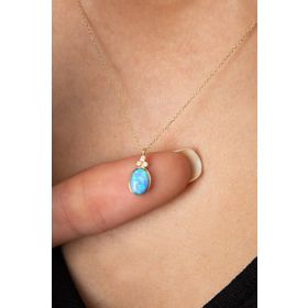 Elika Silver Opal Oval Taşlı 925 Ayar Gümüş Kadın Kolye
