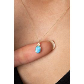 Elika Silver Opal Oval Taşlı 925 Ayar Gümüş Kadın Kolye