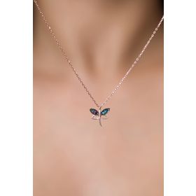 Elika Silver PP2235 Yusufçuk Model Mıx Taşlı Rose Kaplama 925 Ayar Gümüş Kolye