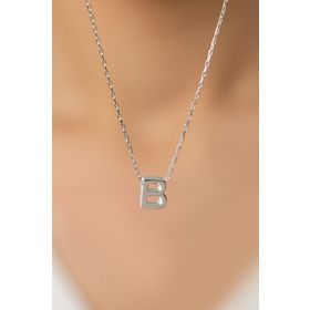 Elika Silver Üç Boyutlu B Harf Model 925 Ayar Kadın Gümüş Kolye