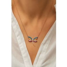 Elika Silver Yusufçuk Model Renkli Zirkon Taşlı 925 Ayar Gümüş Kolye