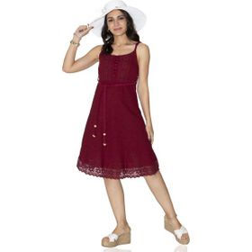 Eliş Şile Bezi 424-02 Eda Bordo Kadın Elbise