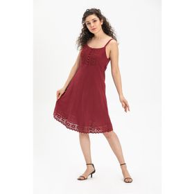Eliş Şile Bezi 424-02 Eda Bordo Kadın Elbise