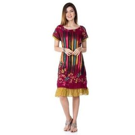 Eliş Şile Bezi 6092 Bordo Kısa Kol Vual Defne Midi Boy Elbise
