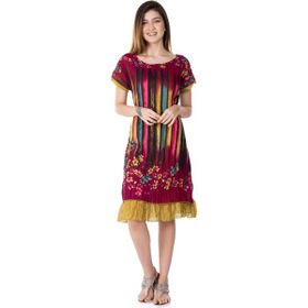 Eliş Şile Bezi 6092 Bordo Kısa Kol Vual Defne Midi Boy Elbise