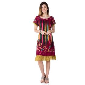 Eliş Şile Bezi 6092 Bordo Kısa Kol Vual Defne Midi Boy Elbise