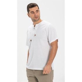 Eliş Şile Bezi Beyaz 3001 Kısa Kol Şile Bezi Zımbalı Erkek Tshirt