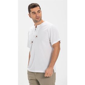 Eliş Şile Bezi Beyaz 3001 Kısa Kol Şile Bezi Zımbalı Erkek Tshirt