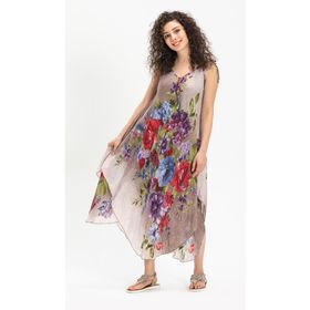 Eliş Şile Bezi Gri 6132 Askılı Vual Afrodit Midi Boy Elbise