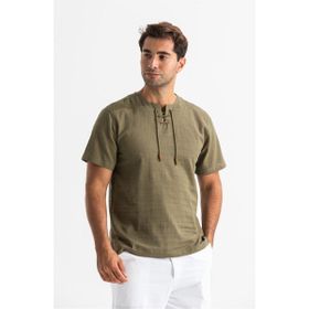 Eliş Şile Bezi Haki 3049 Kısa Kol Şile Bezi Zımbalı Erkek Tshirt