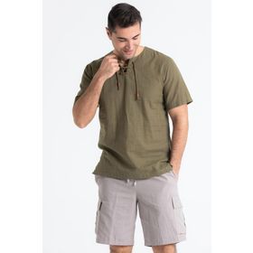 Eliş Şile Bezi Haki 3049 Kısa Kol Şile Bezi Zımbalı Erkek Tshirt