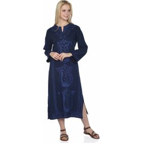 Eliş Şile Bezi Kaftan Lacivert Simli Kadın Elbise