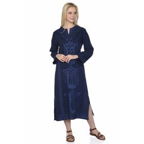 Eliş Şile Bezi Kaftan Lacivert Simli Kadın Elbise