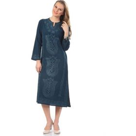 Eliş Şile Bezi Kaftan Petrol Simli Kadın Elbise