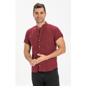 Eliş Şile Bezi Kısa Kol Şile Bezi Bodrum Koyu Bordo Erkek Gömlek