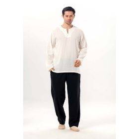 Eliş Şile Bezi Krem 3002 Büyük Beden Uzun Kol Şile Bezi Bisiklet Yaka Erkek Tshirt