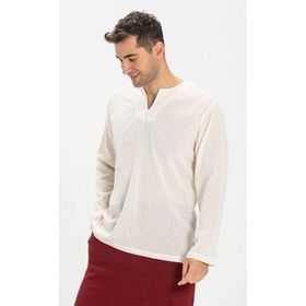 Eliş Şile Bezi Krem 3002 Büyük Beden Uzun Kol Şile Bezi Bisiklet Yaka Erkek Tshirt