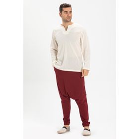 Eliş Şile Bezi Krem 3002 Büyük Beden Uzun Kol Şile Bezi Bisiklet Yaka Erkek Tshirt