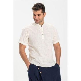 Eliş Şile Bezi Krem 3002 Kısa Kol Şile Bezi Bodrum Erkek T-shirt