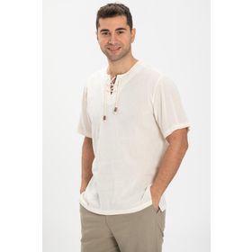 Eliş Şile Bezi Krem 3002 Kısa Kol Şile Bezi Zımbalı Erkek Tshirt
