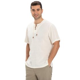Eliş Şile Bezi Krem 3002 Kısa Kol Şile Bezi Zımbalı Erkek Tshirt