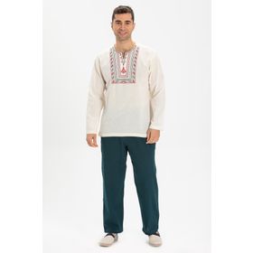 Eliş Şile Bezi Krem 3002 Uzun Kol Şile Bezi Bisiklet Yaka Bahriyeli Erkek T-Shirt