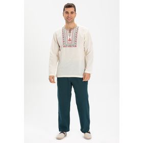 Eliş Şile Bezi Krem 3002 Uzun Kol Şile Bezi Bisiklet Yaka Bahriyeli Erkek T-Shirt
