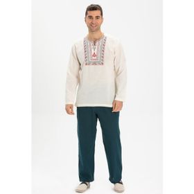 Eliş Şile Bezi Krem 3002 Uzun Kol Şile Bezi Bisiklet Yaka Bahriyeli Erkek T-Shirt
