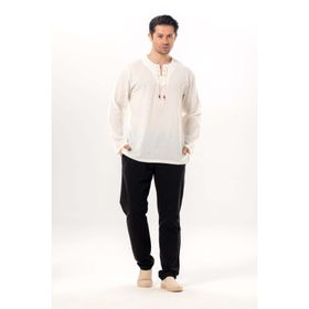 Eliş Şile Bezi Krem 3002 Uzun Kol Şile Bezi Zımbalı Erkek Tshirt