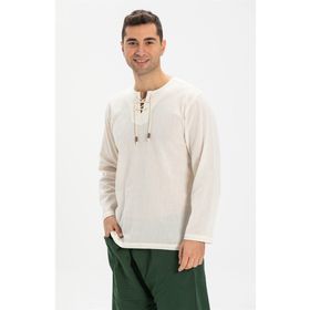 Eliş Şile Bezi Krem 3002 Uzun Kol Şile Bezi Zımbalı Erkek Tshirt