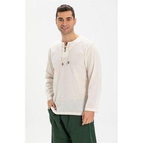 Eliş Şile Bezi Krem 3002 Uzun Kol Şile Bezi Zımbalı Erkek Tshirt