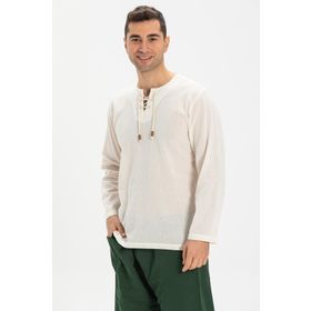 Eliş Şile Bezi Krem 3002 Uzun Kol Şile Bezi Zımbalı Erkek Tshirt