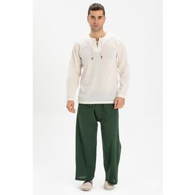 Eliş Şile Bezi Krem 3002 Uzun Kol Şile Bezi Zımbalı Erkek Tshirt