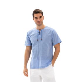 Eliş Şile Bezi Mavi 3032 Büyük Beden Kısa Kol Şile Bezi Zımbalı Erkek Tshirt