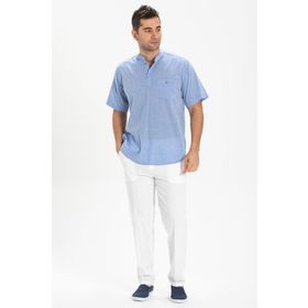 Eliş Şile Bezi Mavi 3032 Kısa Kol Şile Bezi Hakim Yaka Erkek Tshirt
