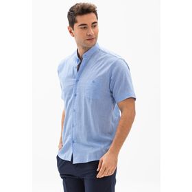 Eliş Şile Bezi Mavi 3032 Kısa Kol Şile Bezi Hakim Yaka Erkek Tshirt