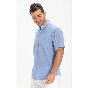 Eliş Şile Bezi Mavi 3032 Kısa Kol Şile Bezi Hakim Yaka Erkek Tshirt