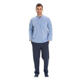 Eliş Şile Bezi Mavi 3032 Uzun Kol Şile Bezi Hakim Yaka Erkek Tshirt