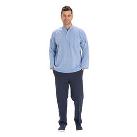 Eliş Şile Bezi Mavi 3032 Uzun Kol Şile Bezi Hakim Yaka Erkek Tshirt