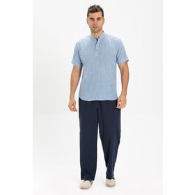 Eliş Şile Bezi Mavi 3074 Kısa Kol Şile Bezi Bodrum Erkek T-shirt Açık