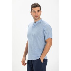 Eliş Şile Bezi Mavi 3074 Kısa Kol Şile Bezi Bodrum Erkek T-shirt Açık