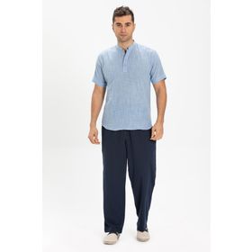 Eliş Şile Bezi Mavi 3074 Kısa Kol Şile Bezi Bodrum Erkek T-shirt Açık