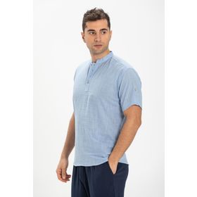 Eliş Şile Bezi Mavi 3074 Kısa Kol Şile Bezi Bodrum Erkek T-shirt Açık